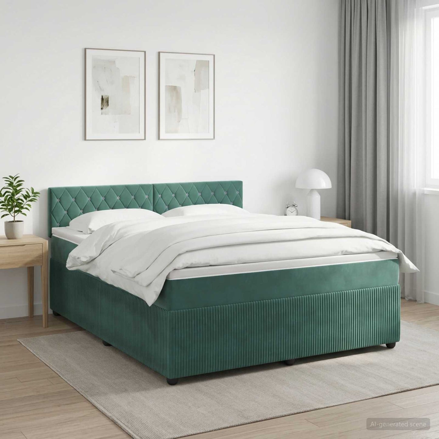 Boxmadras med topmadras Mørkegrøn 180 x 200 cm Fløjl