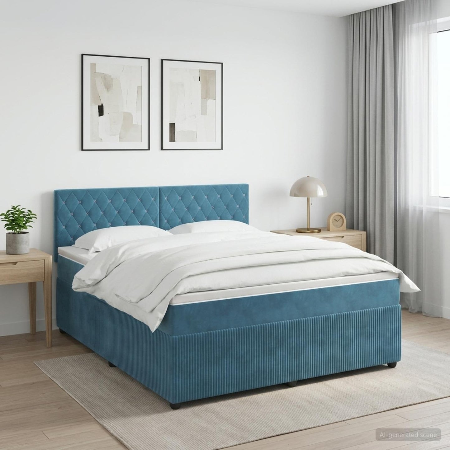 Boxmadras med topmadras Mørk blå 180 x 200 cm Fløjl