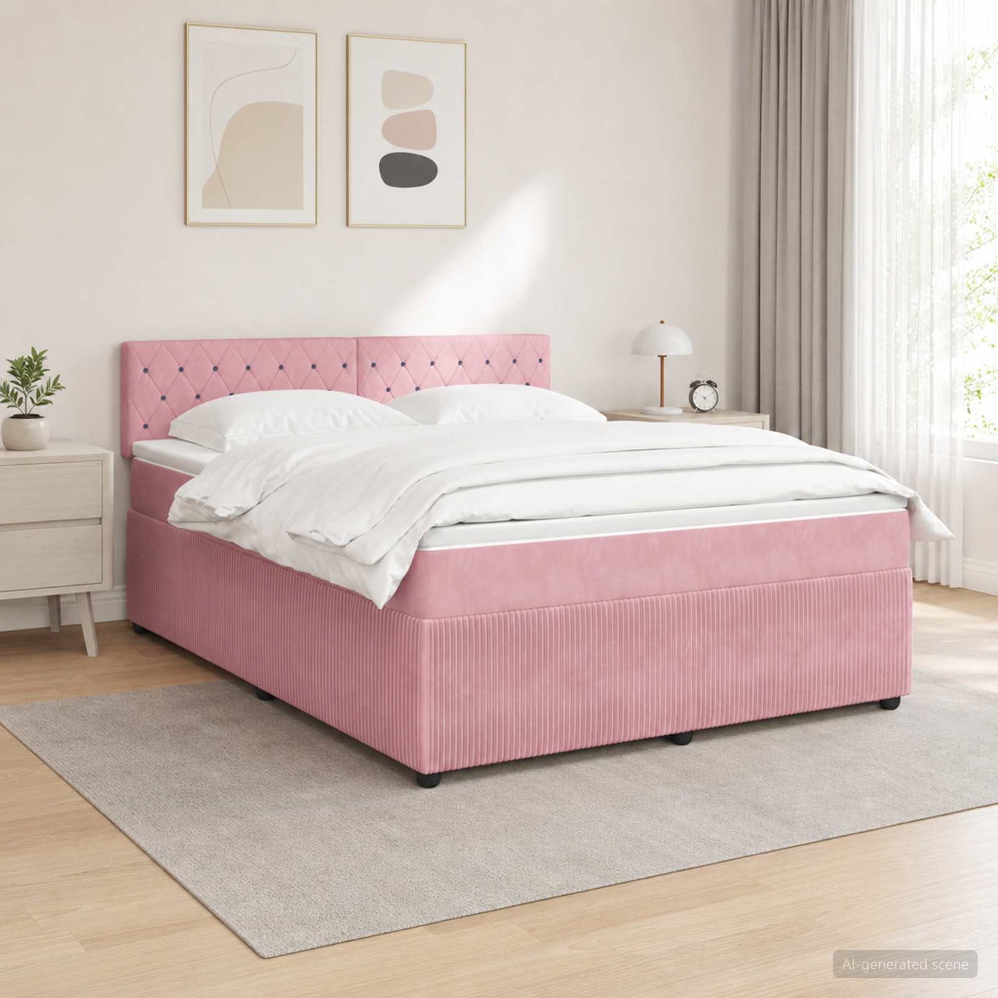 Boxmadras med topmadras Lyserød 180 x 200 cm Fløjl