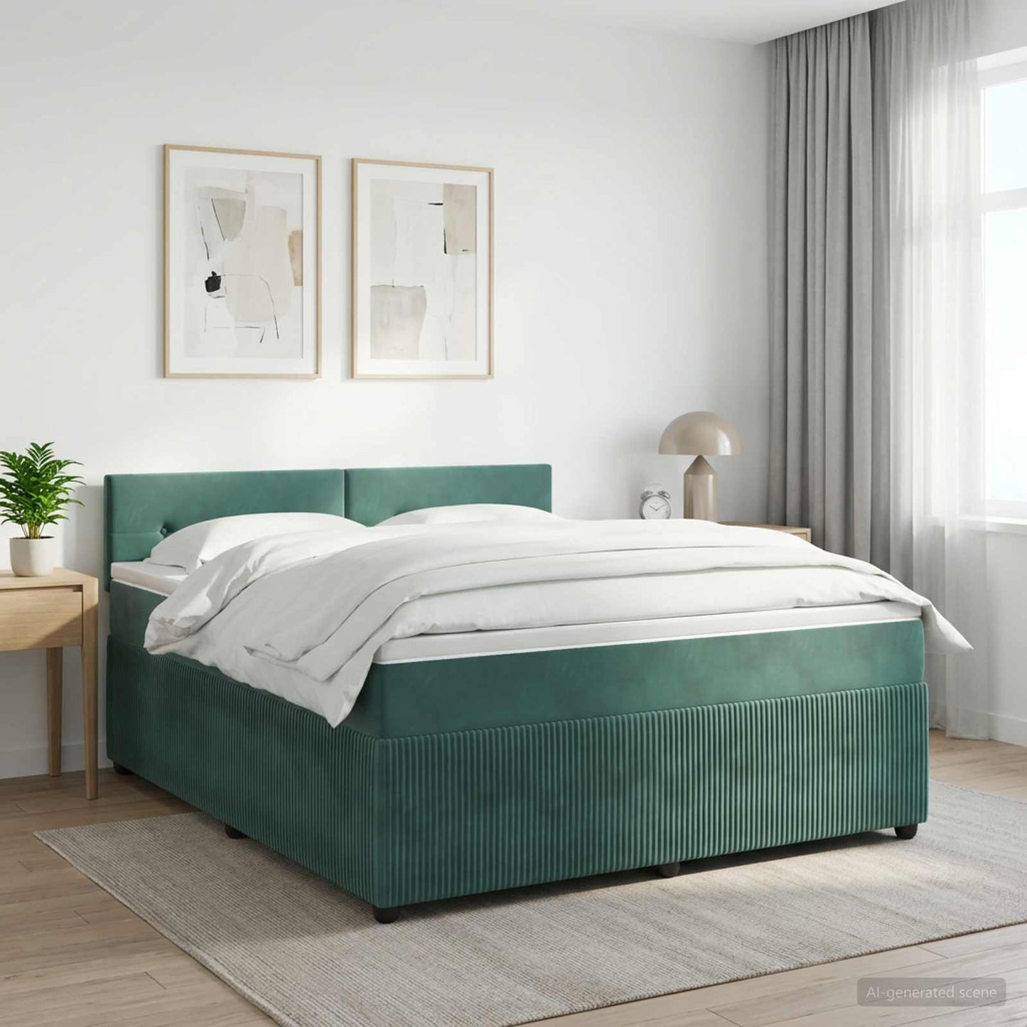 Boxmadras med topmadras Mørkegrøn 180 x 200 cm Fløjl