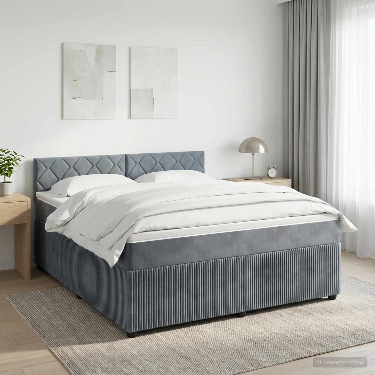Boxmadras med topmadras Mørkegrå 140 x 190 cm Fløjl