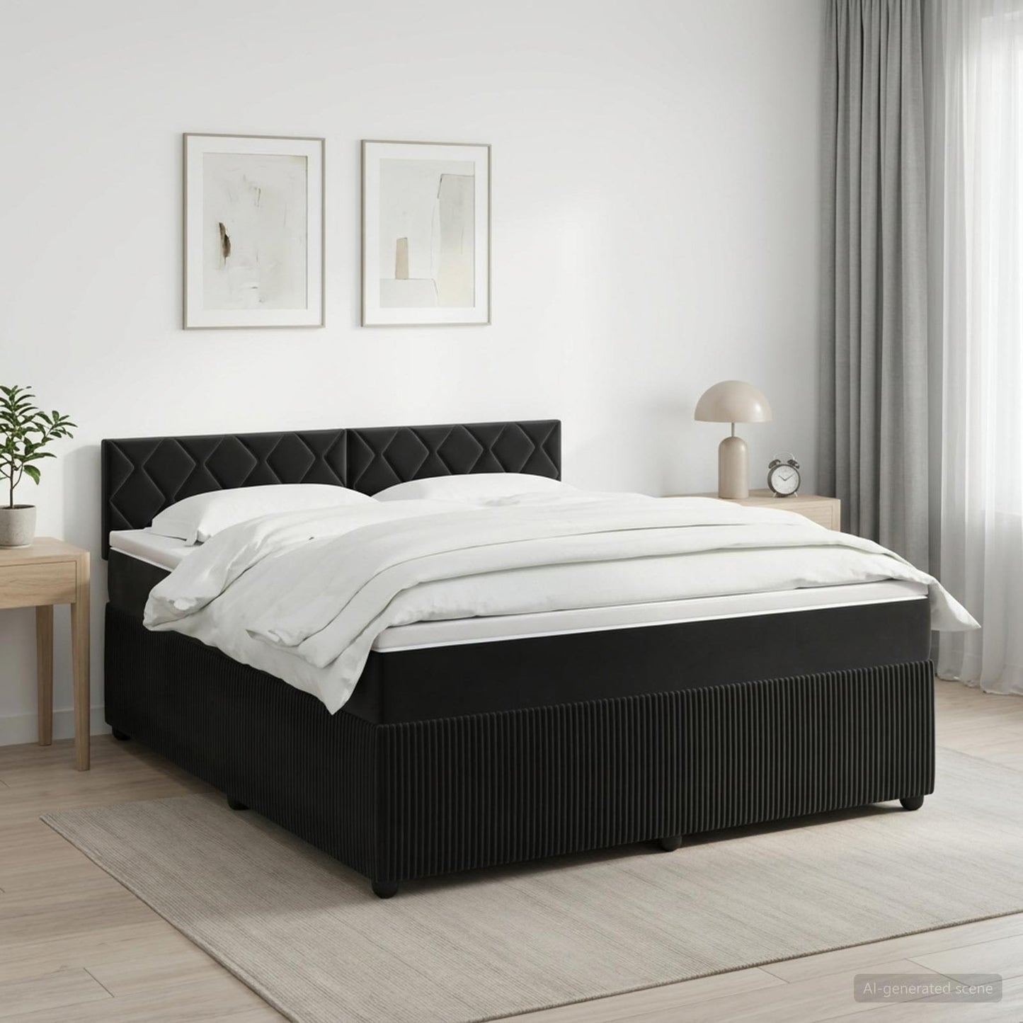 Boxmadras med topmadras med hovedgærde Sort 160 x 200 cm Fløjl