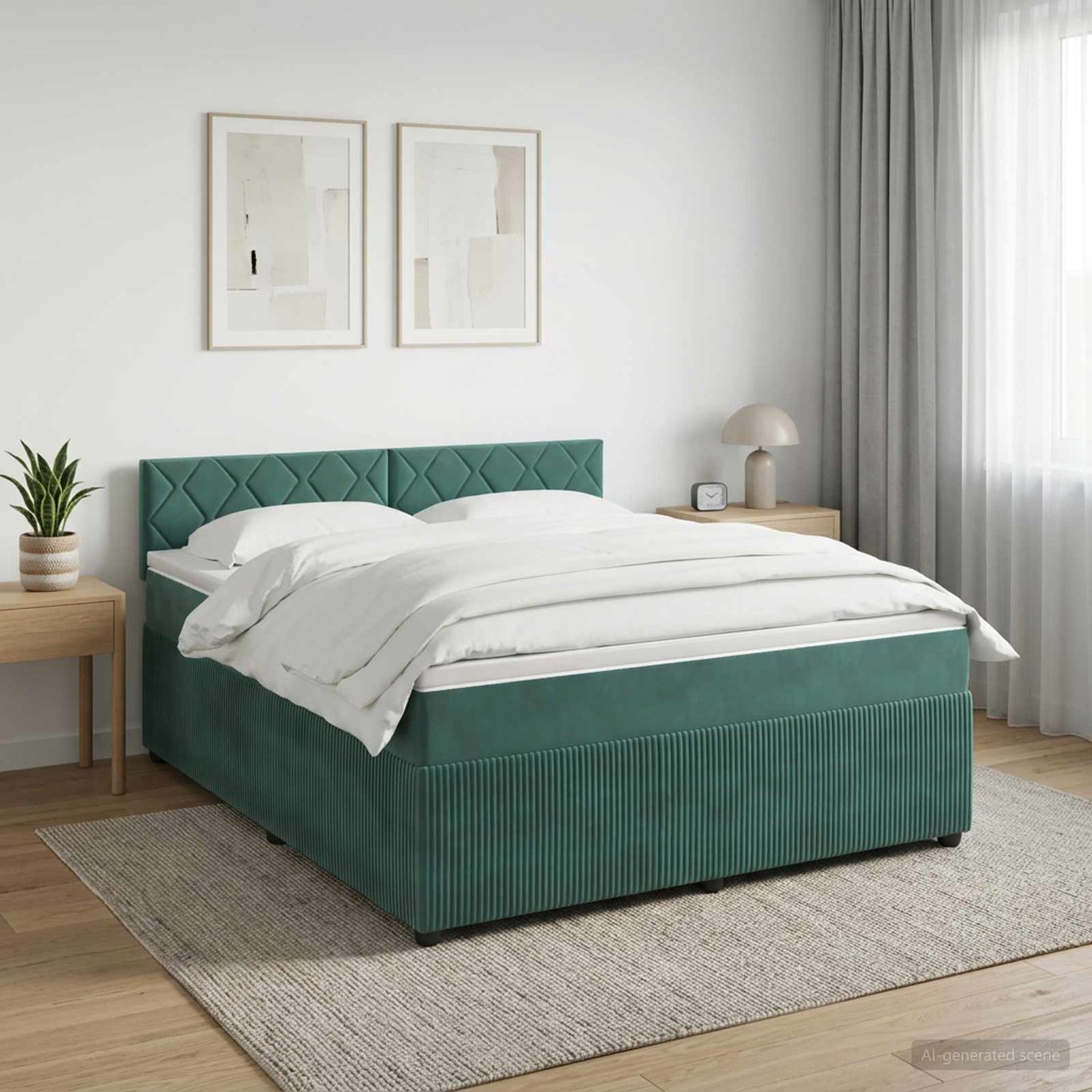 Boxmadras med topmadras Mørkegrøn 160 x 200 cm Fløjl