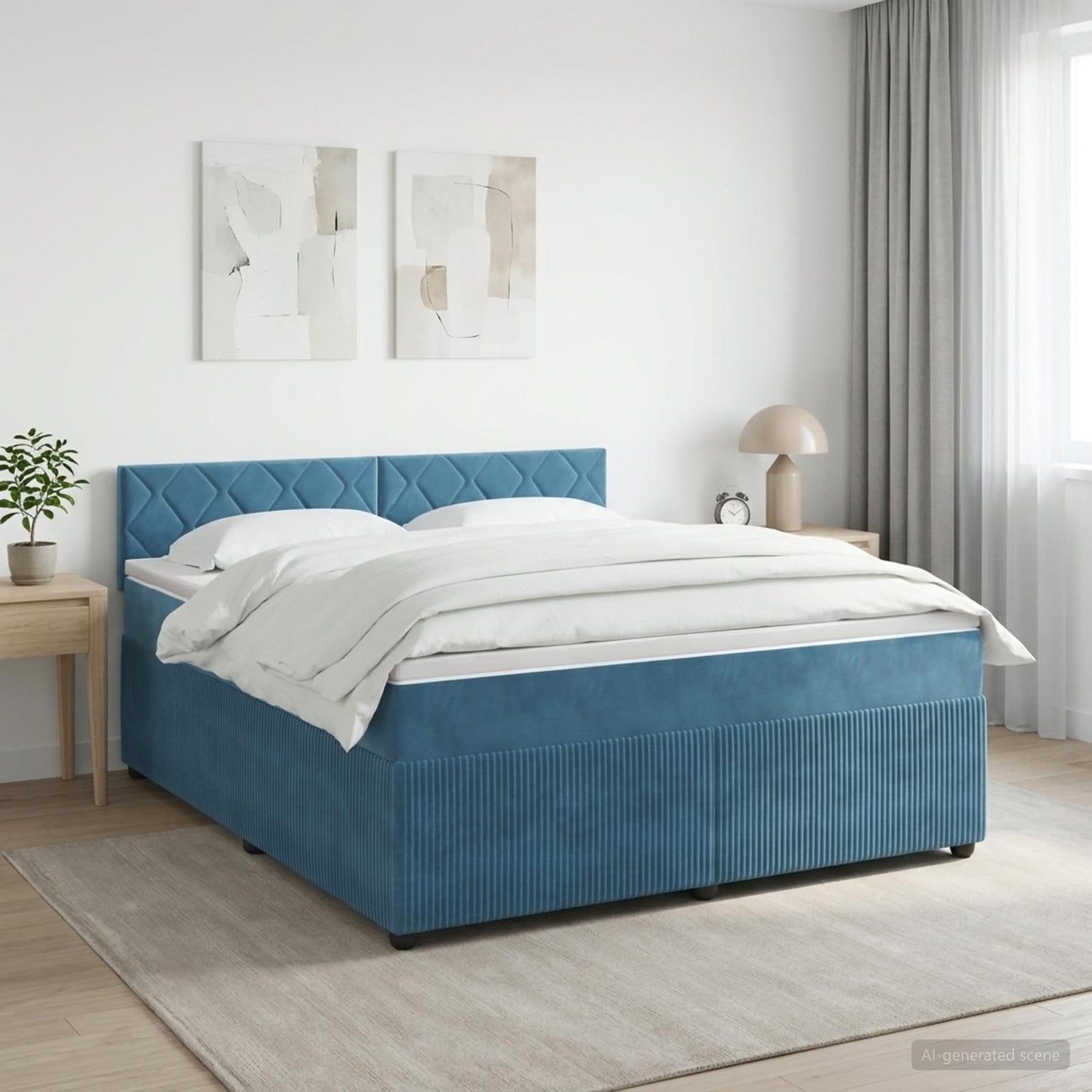 Boxmadras med topmadras Mørk blå 140 x 190 cm Fløjl