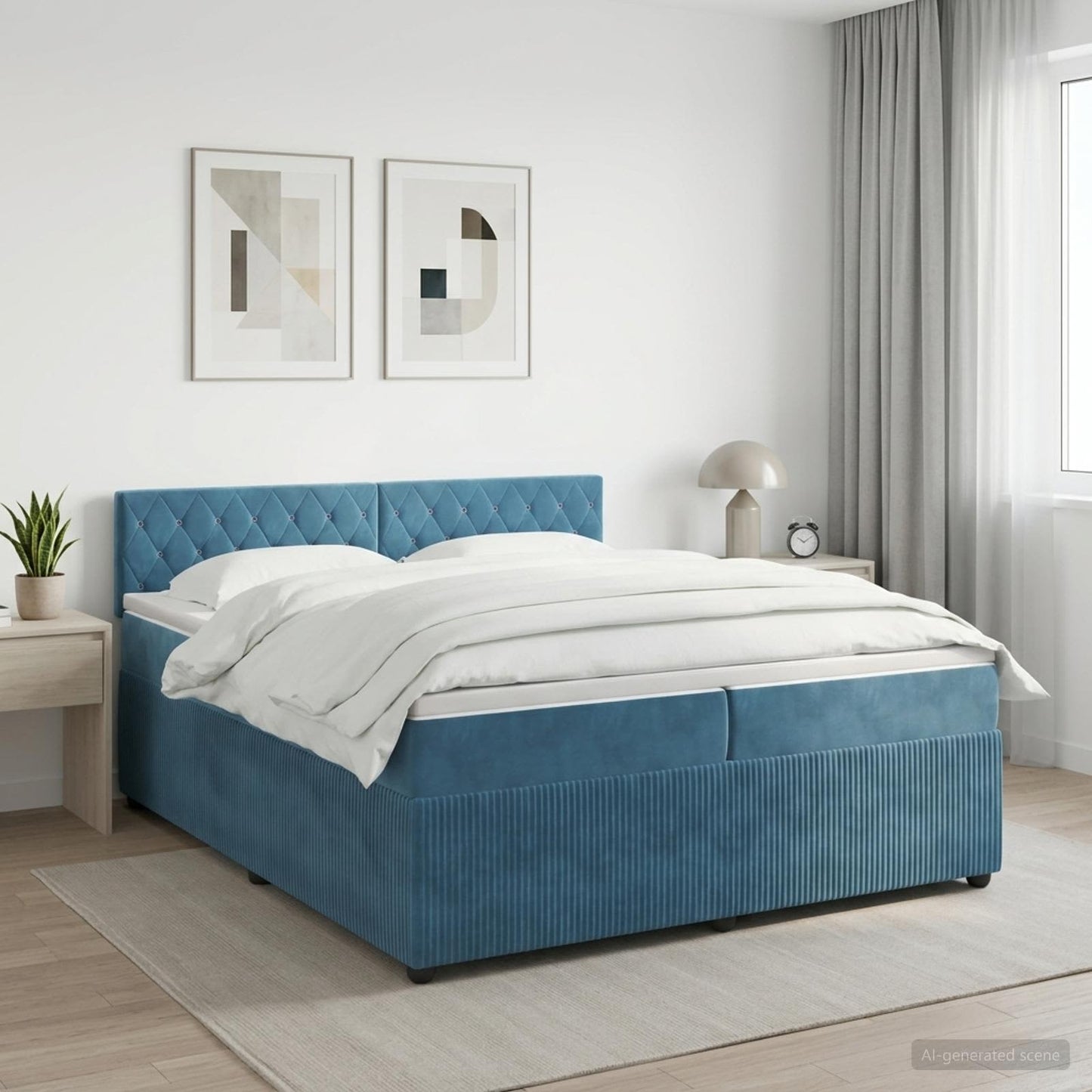 Boxmadras med topmadras Mørk blå 200 x 200 cm Fløjl