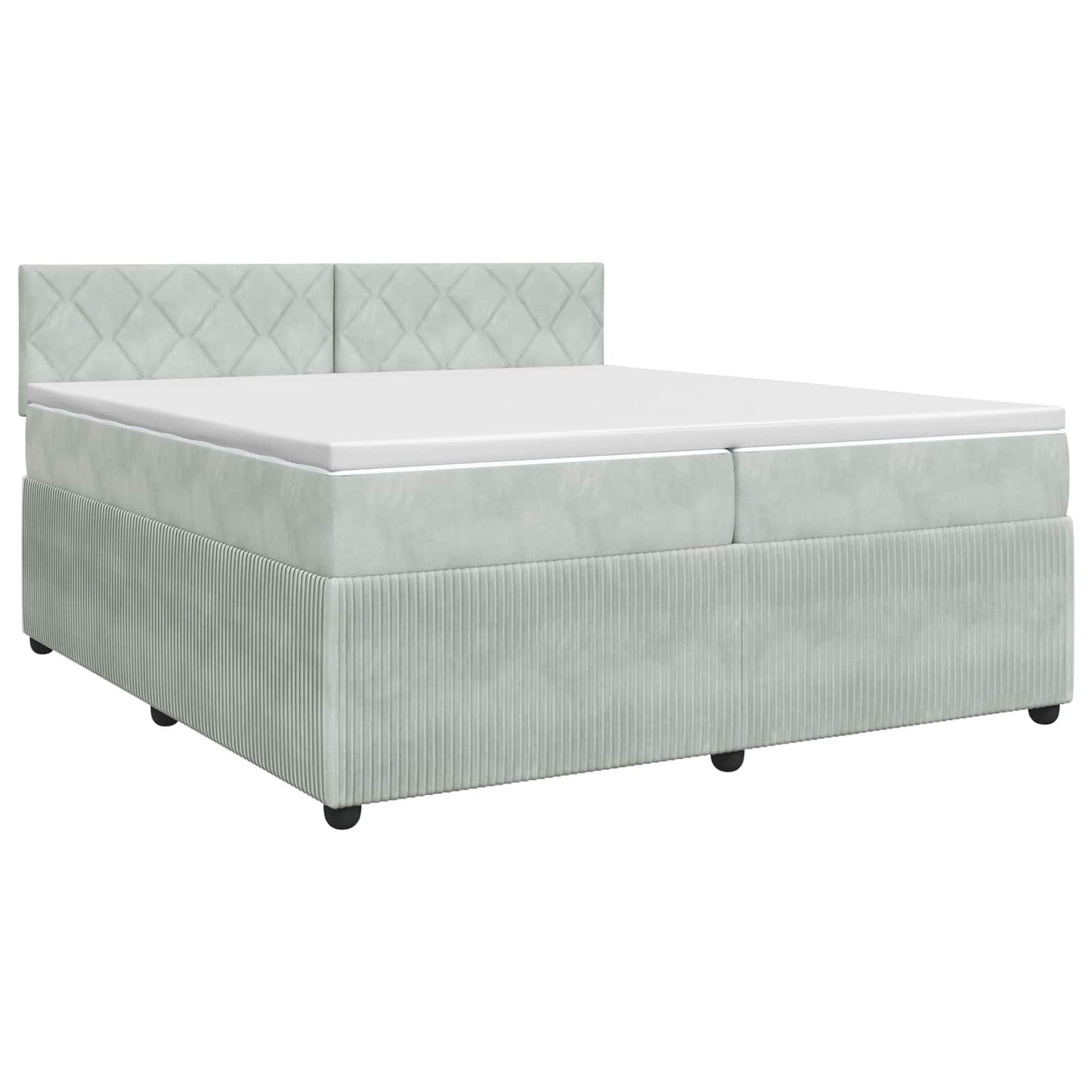 Boxmadras med topmadras Lysegrå 200 x 200 cm Fløjl