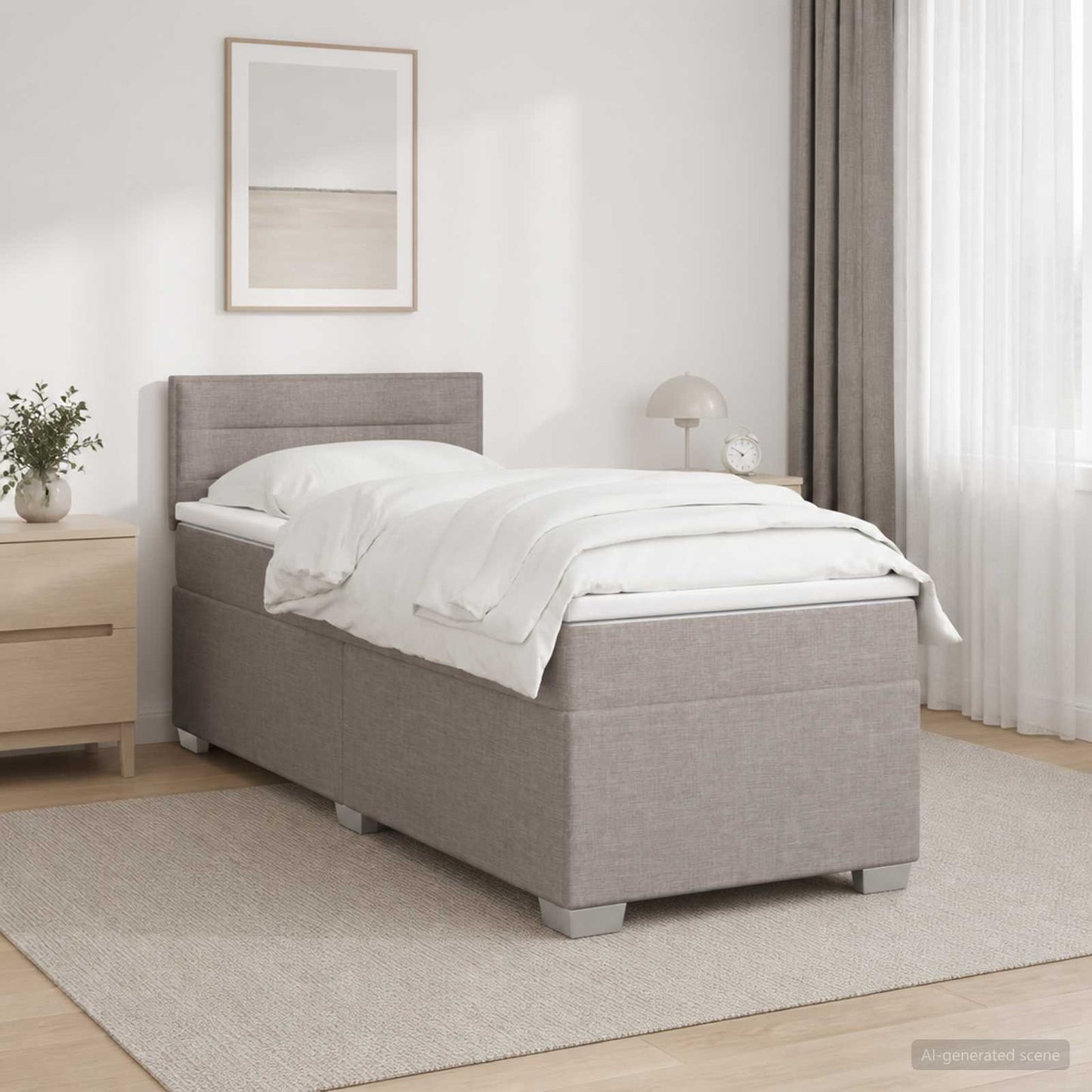 Box Spring Seng med Madras og LED Gråbrun 80 x 200 cm Stof