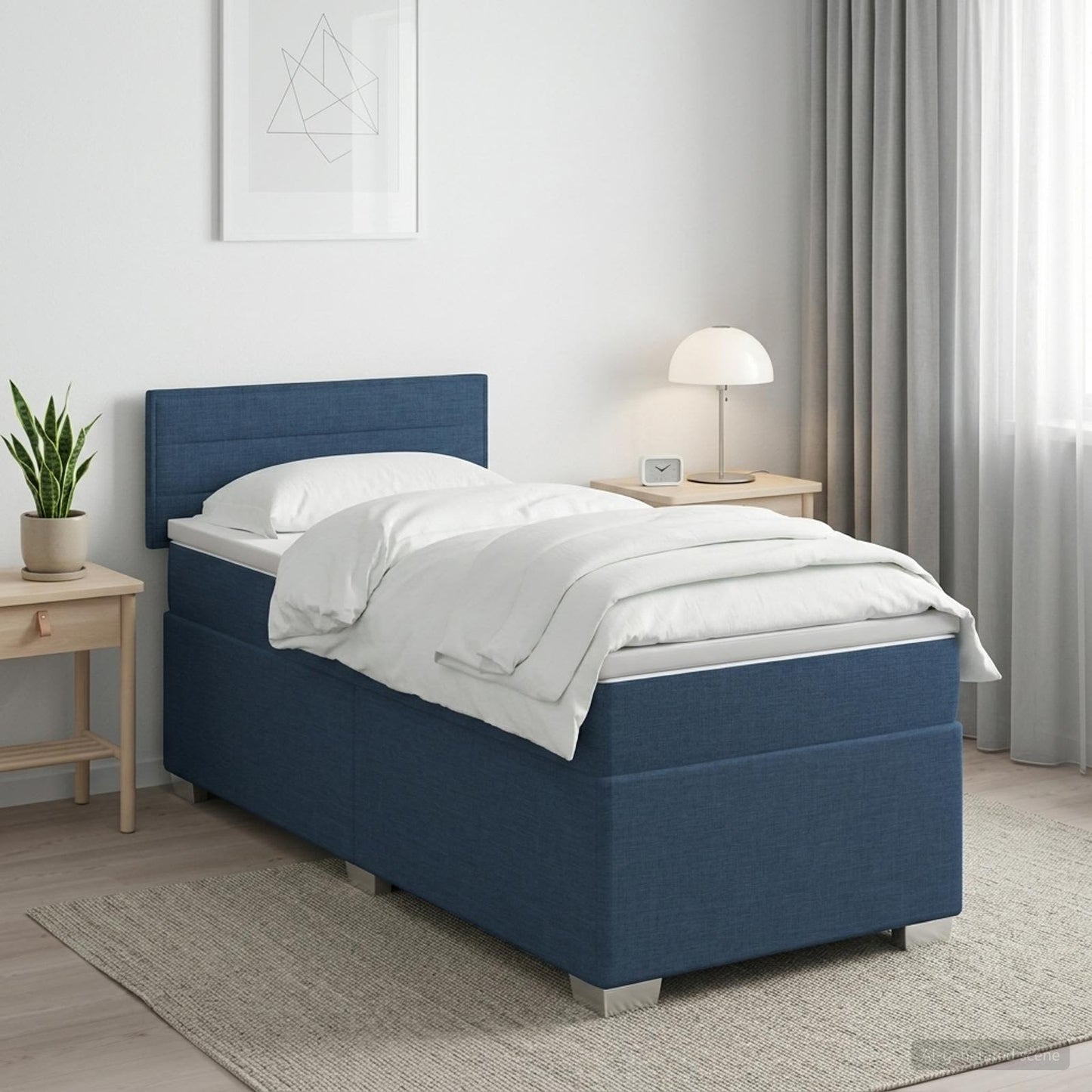 Box Spring Seng med Madras og LED Cremefarvet 100 x 200 cm Stof