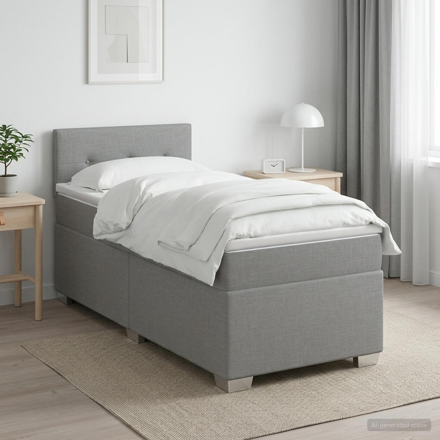 Box Spring Seng med Madras og LED Lysegrå 100 x 200 cm Stof