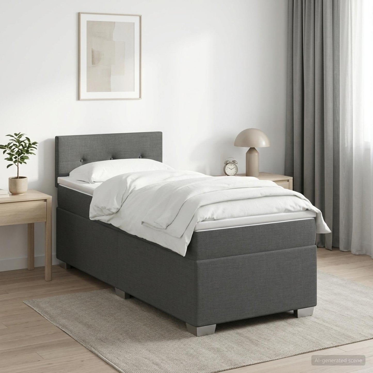 Box Spring Seng med Madras og LED Mørkegrå 100 x 200 cm Stof