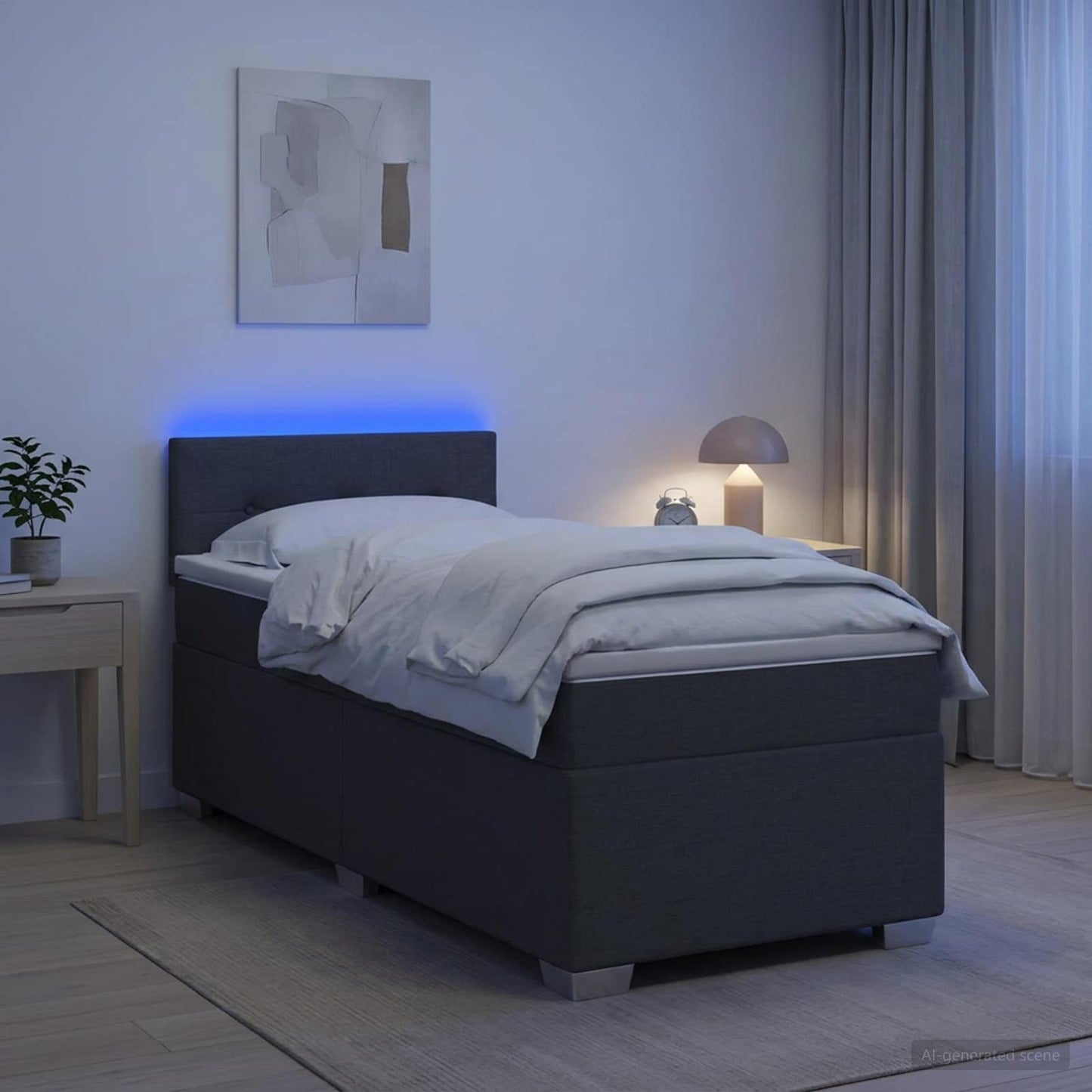 Box Spring Seng med Madras og LED Mørkegrå 100 x 200 cm Stof