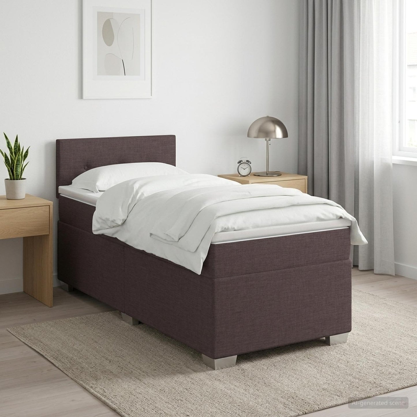 Box Spring Seng med Madras og LED Mørk Brun 90 x 190 cm Stof