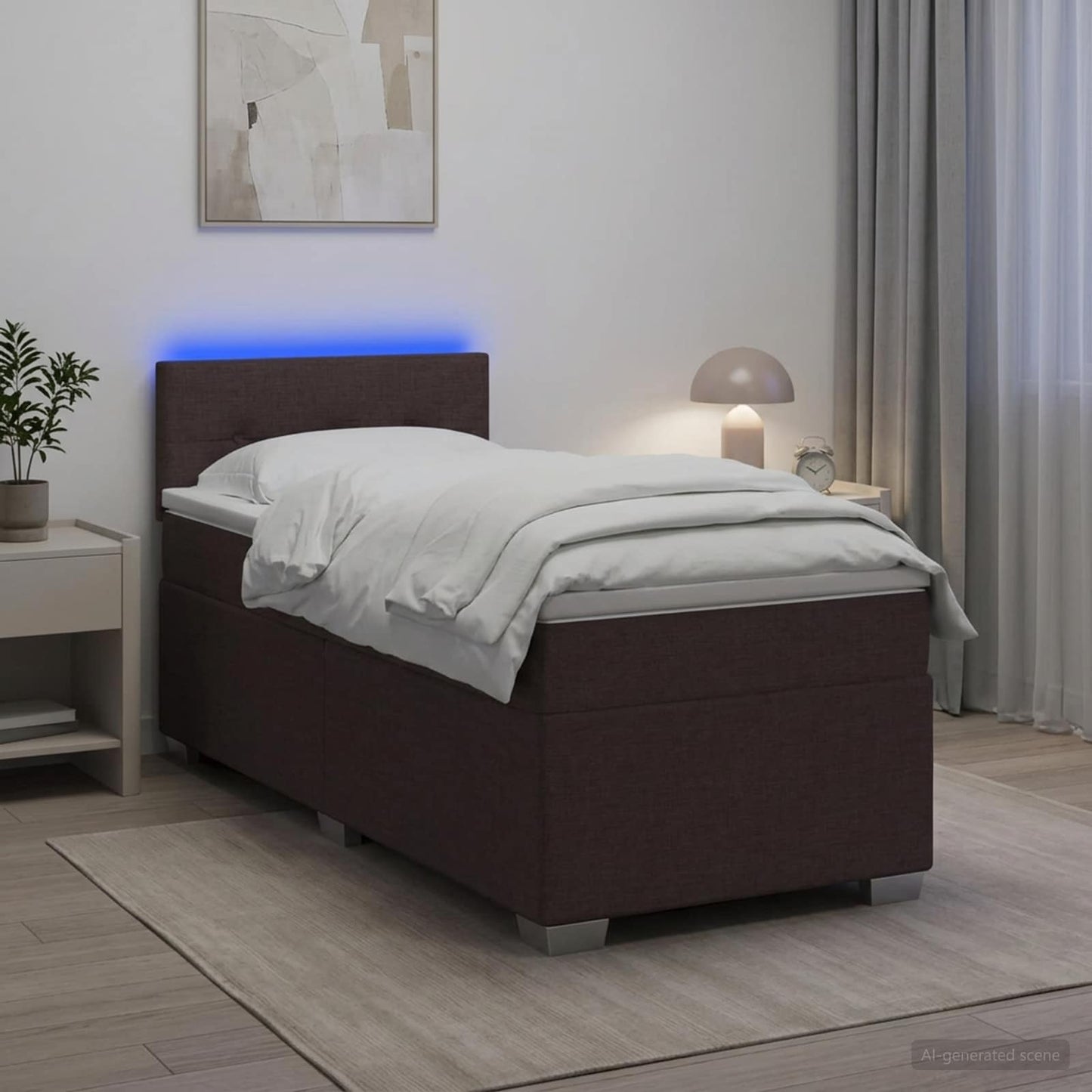 Box Spring Seng med Madras og LED Mørk Brun 80 x 200 cm Stof