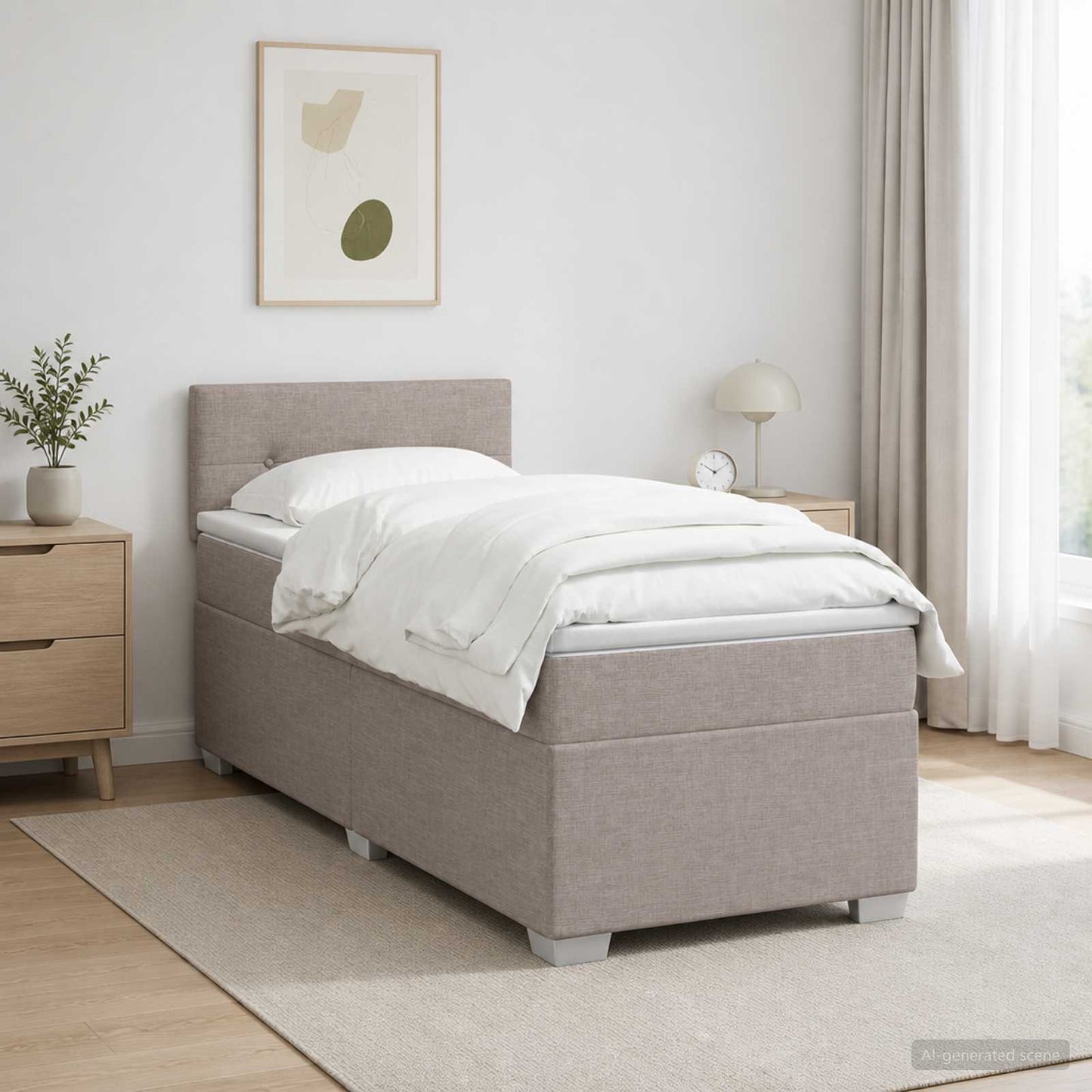 Box Spring Seng med Madras og LED Gråbrun 90 x 200 cm Stof