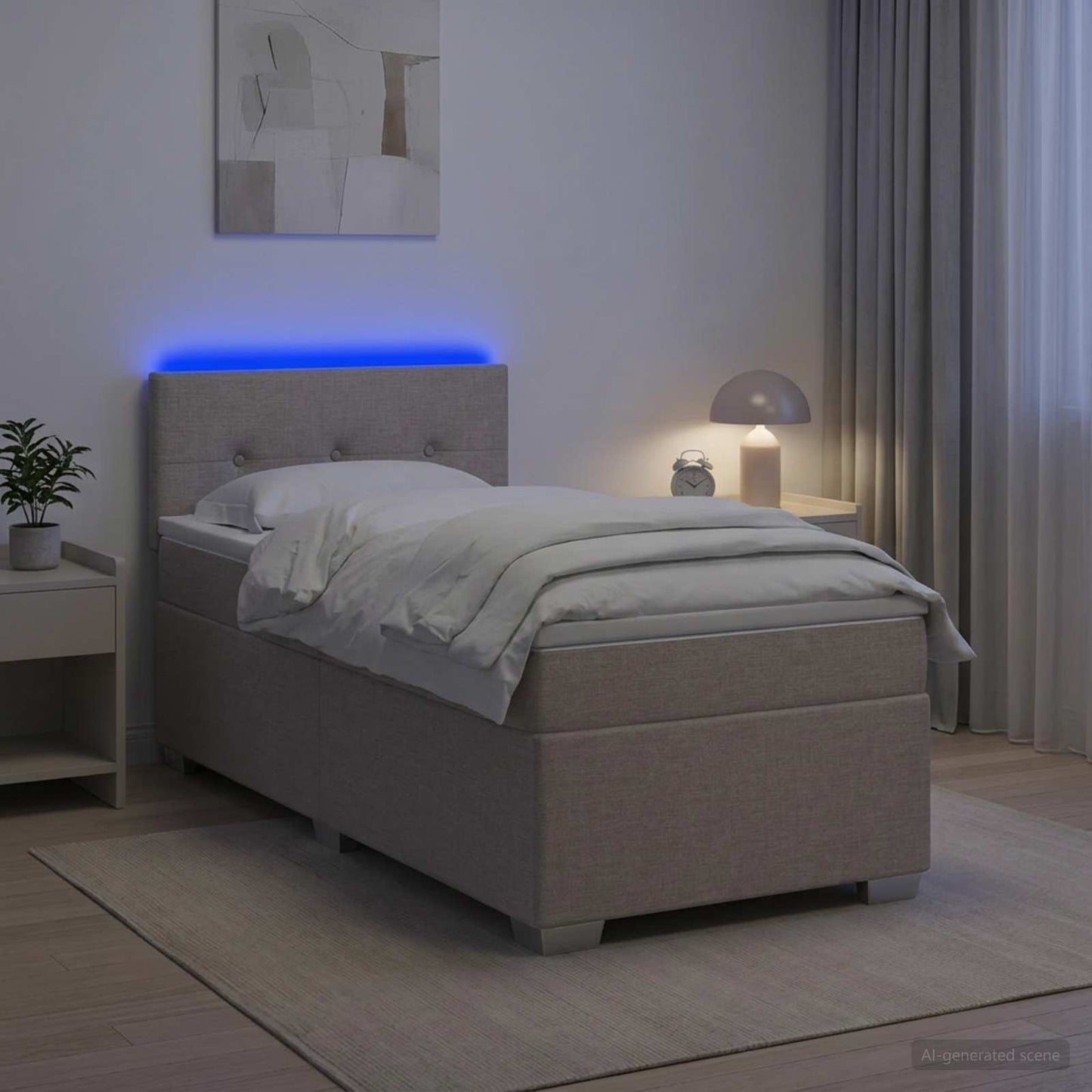 Box Spring Seng med Madras og LED Gråbrun 80 x 200 cm Stof