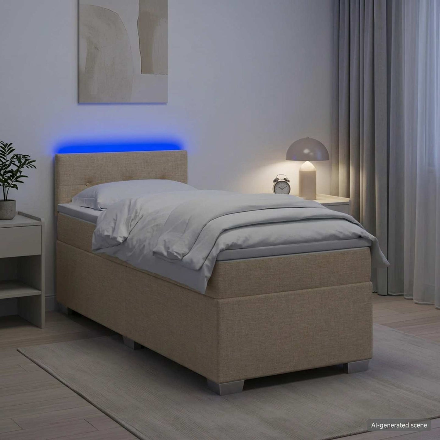 Box Spring Seng med Madras og LED Cremefarvet 80 x 200 cm Stof