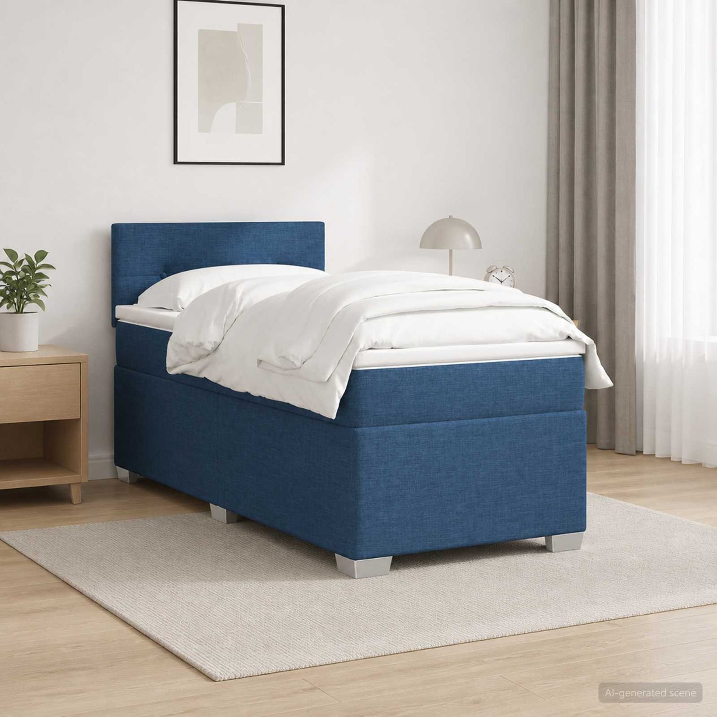 Box Spring Seng med Madras og LED Blå 100 x 200 cm Stof