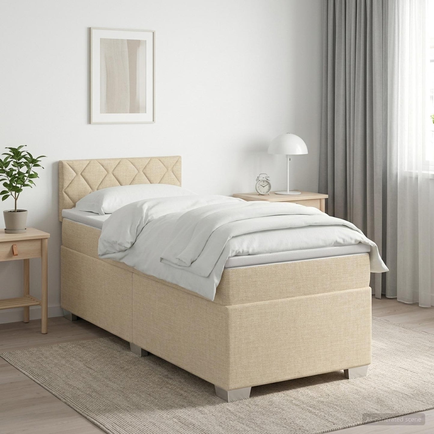 Box Spring Seng med Madras og LED Cremefarvet 100 x 200 cm Stof