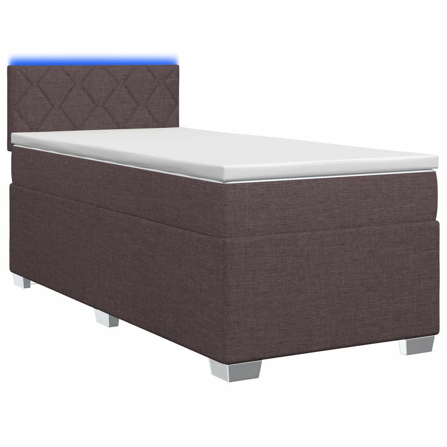 Box Spring Seng med Madras og LED Mørk Brun 90 x 190 cm Stof