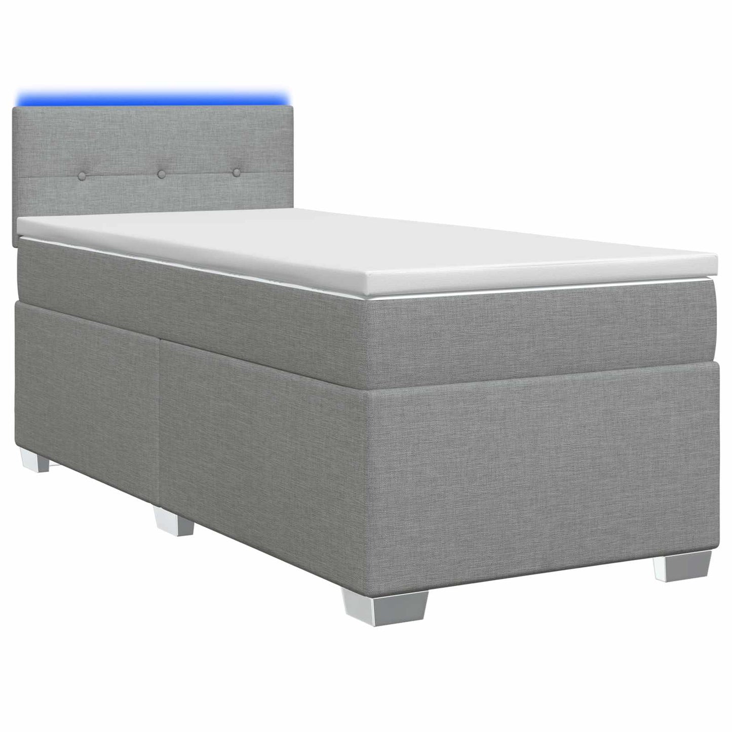 Box Spring Seng med Madras og LED Lysegrå 90 x 200 cm Stof