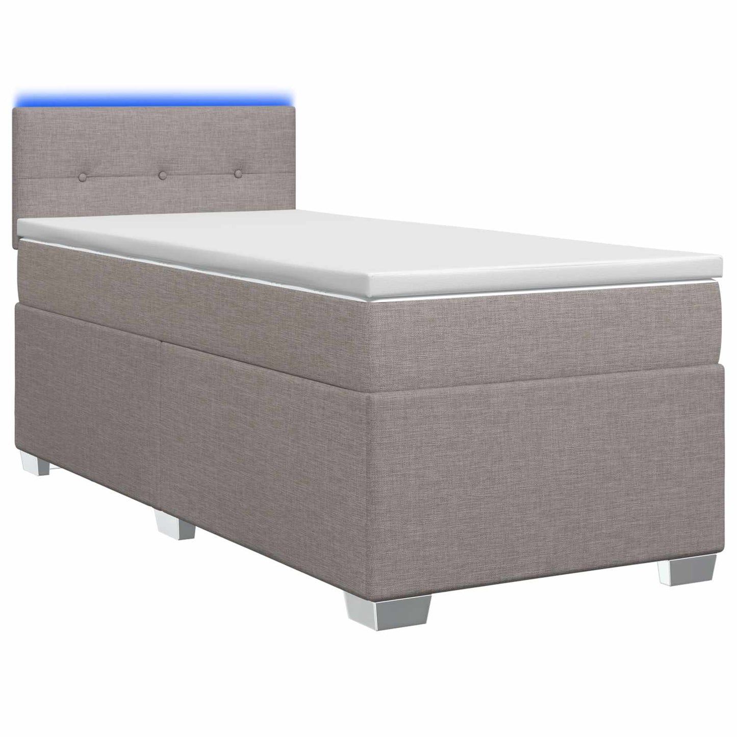 Box Spring Seng med Madras og LED Gråbrun 90 x 200 cm Stof