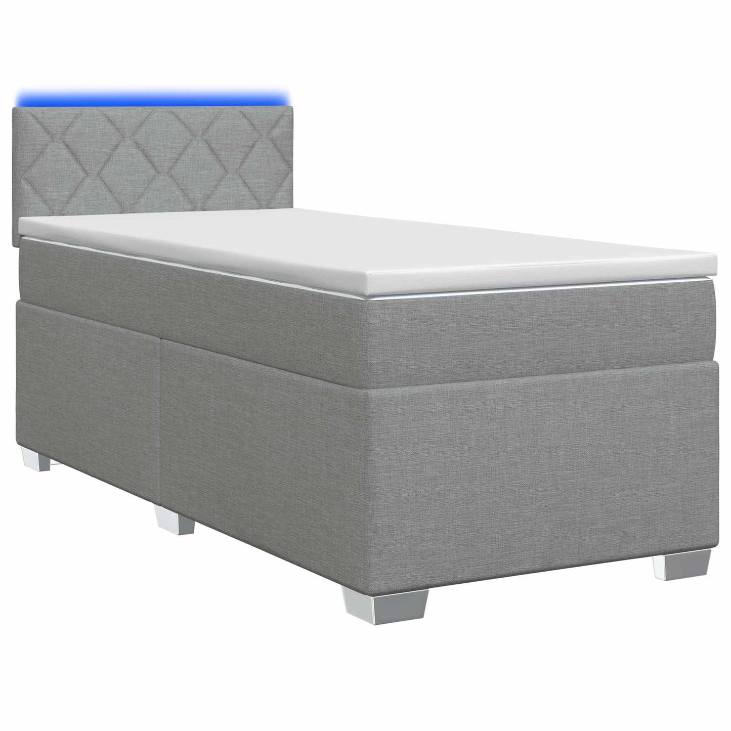 Box Spring Seng med Madras og LED Lysegrå 90 x 200 cm Stof