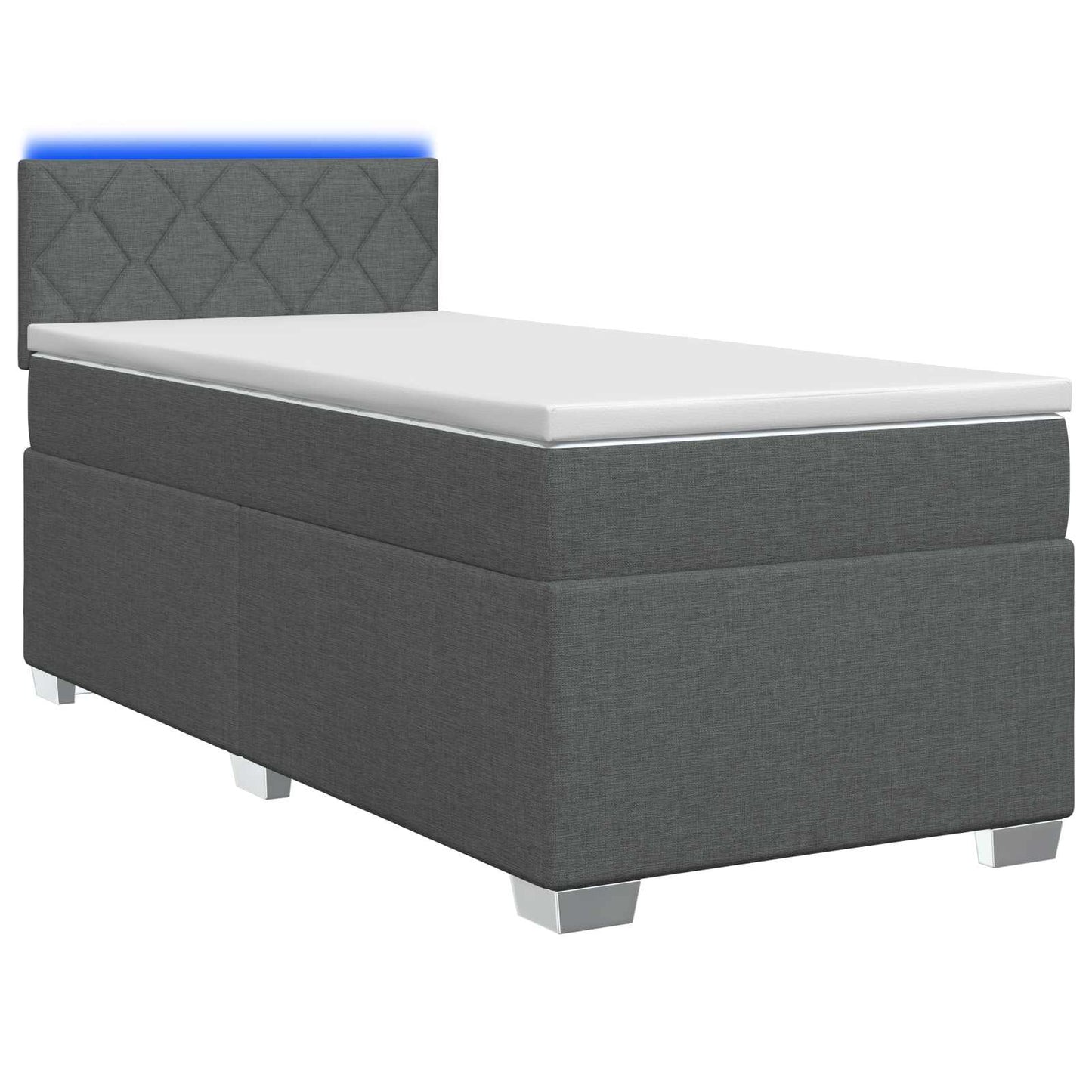 Box Spring Seng med Madras og LED Mørkegrå 90 x 200 cm Stof