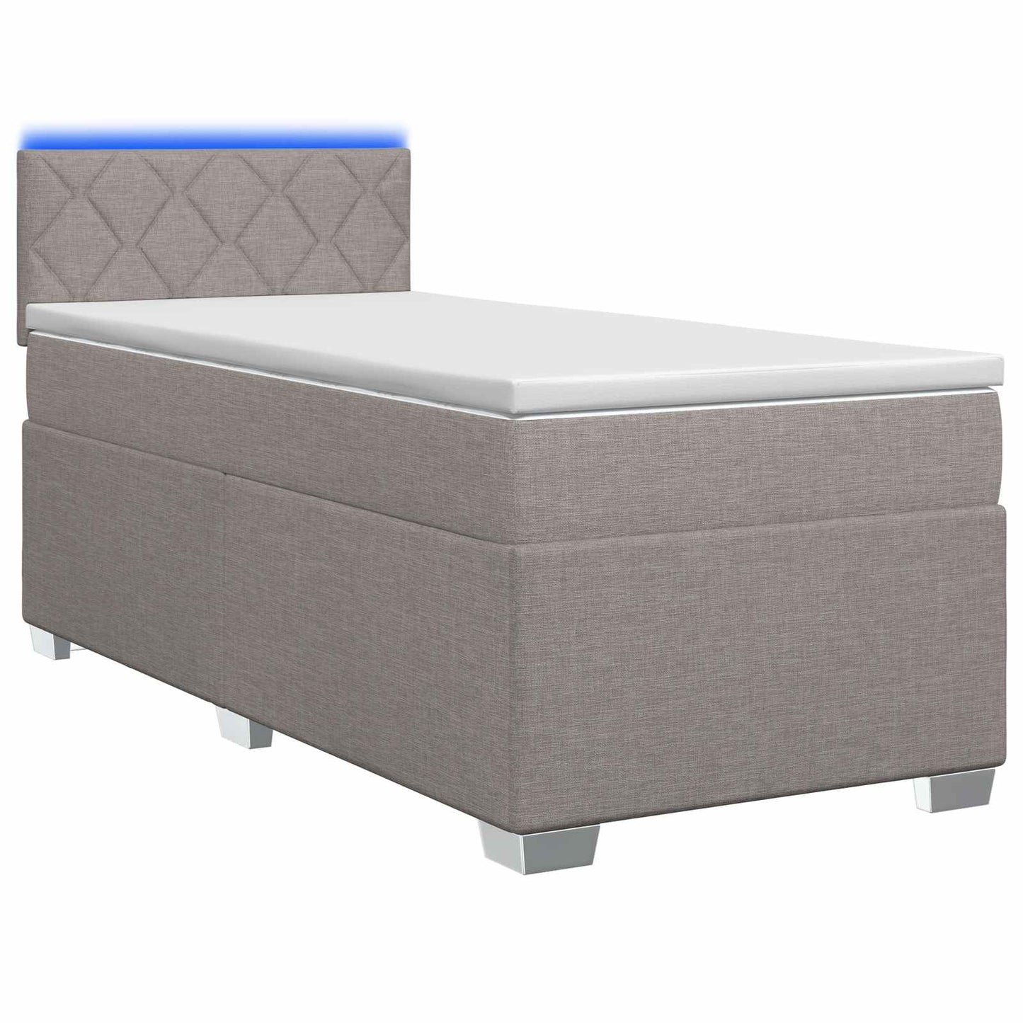Box Spring Seng med Madras og LED Gråbrun 90 x 200 cm Stof