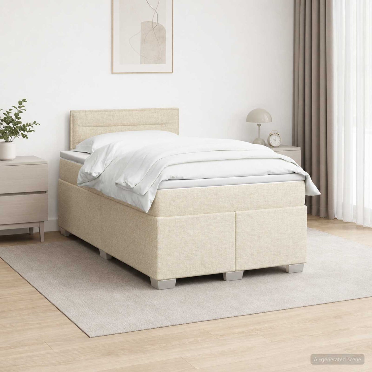 Box Spring Seng med Madras og LED Cremefarvet 120 x 200 cm Stof