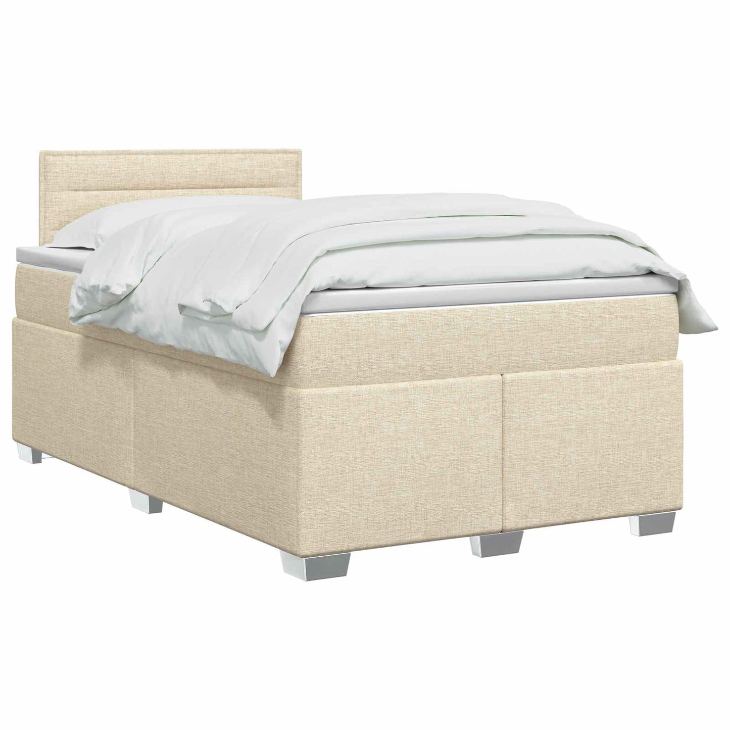Box Spring Seng med Madras og LED Cremefarvet 120 x 190 cm Stof
