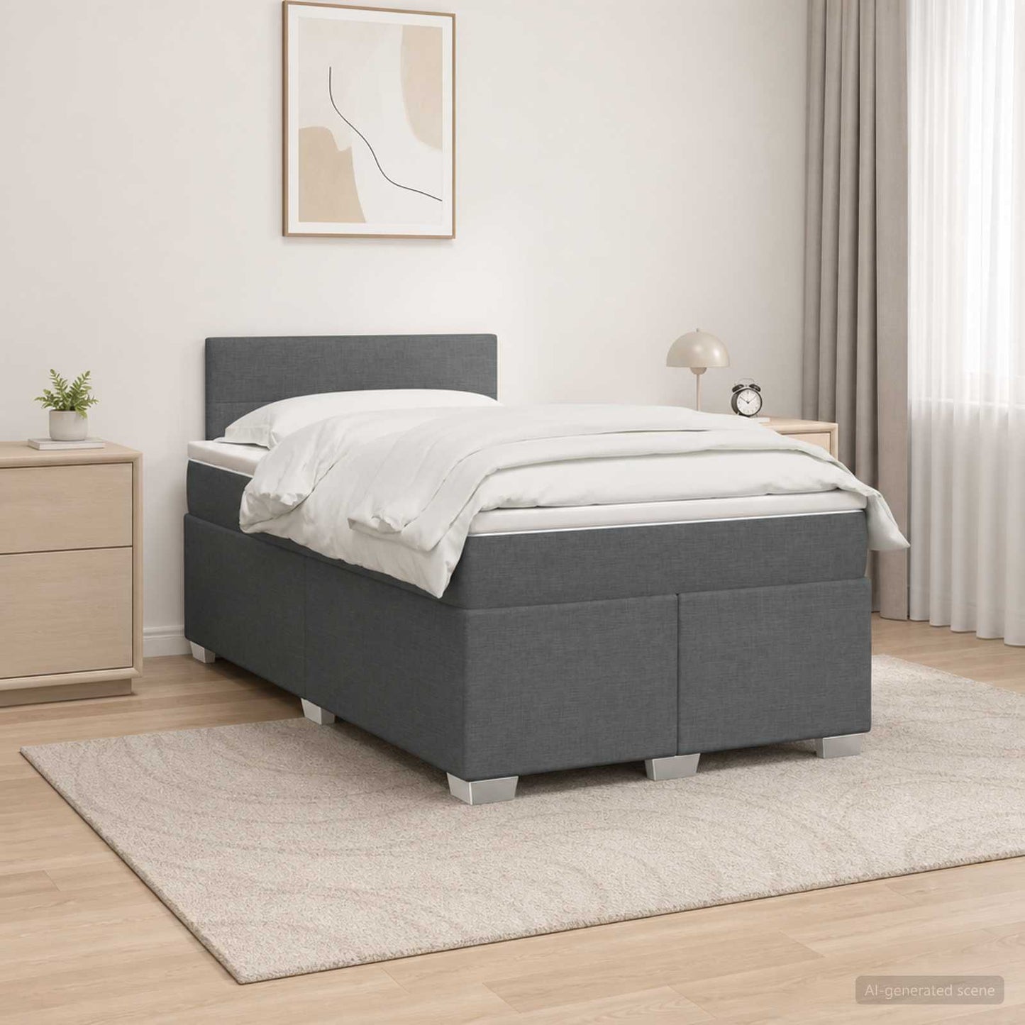 Box Spring Seng med Madras og LED Mørkegrå 120 x 190 cm Stof