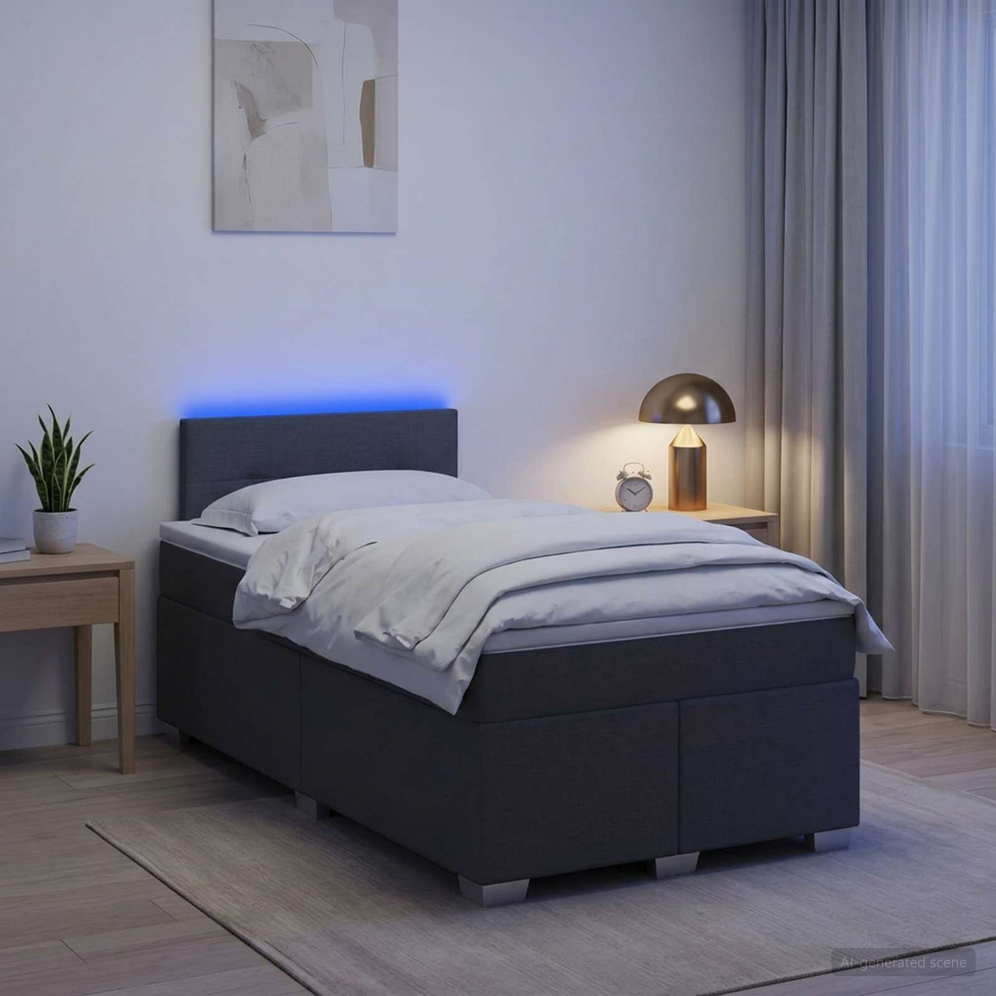 Box Spring Seng med Madras og LED Mørkegrå 120 x 190 cm Stof