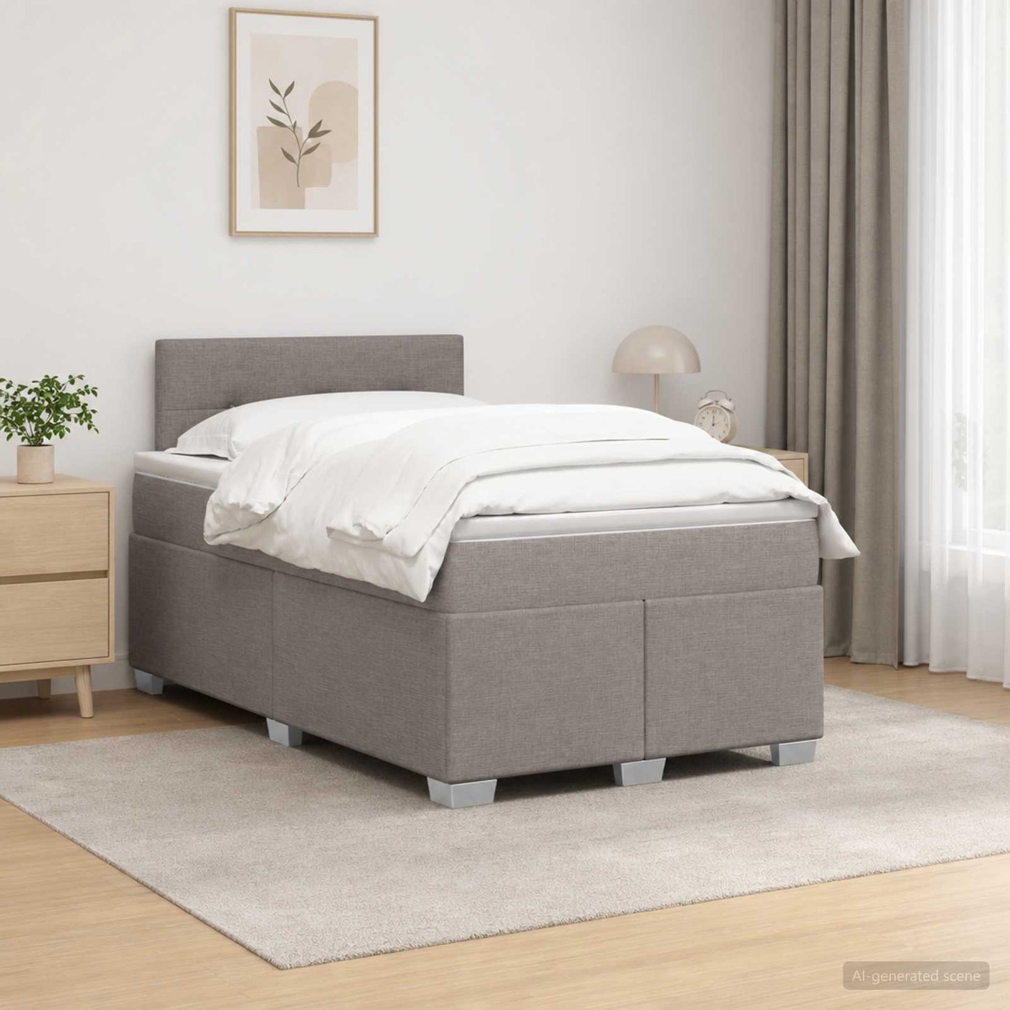 Box Spring Seng med Madras og LED Gråbrun 120 x 190 cm Stof