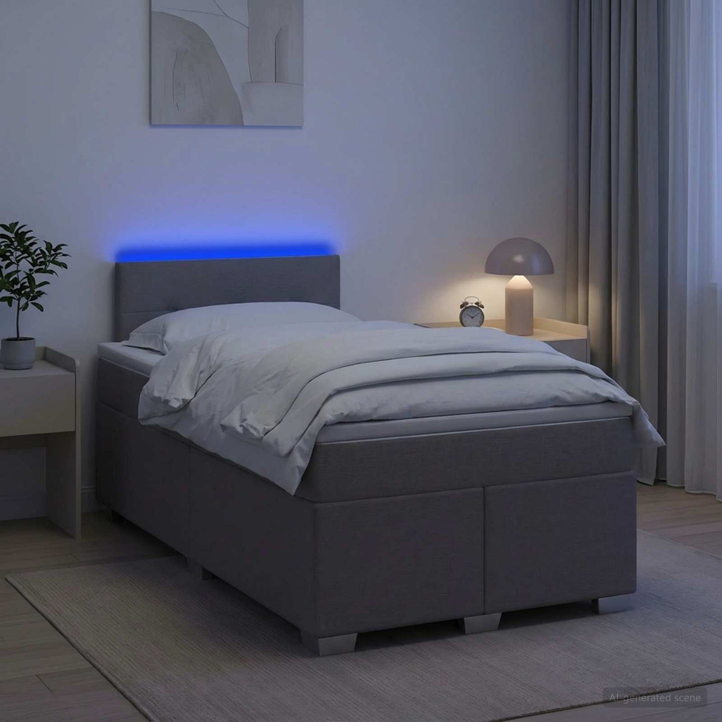 Box Spring Seng med Madras og LED Gråbrun 120 x 190 cm Stof