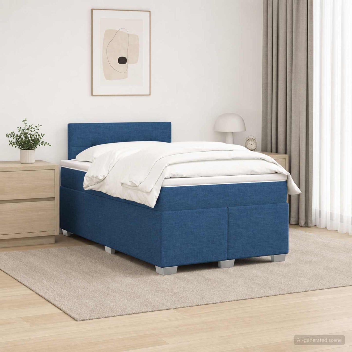 Box Spring Seng med Madras og LED Blå 120 x 190 cm Stof