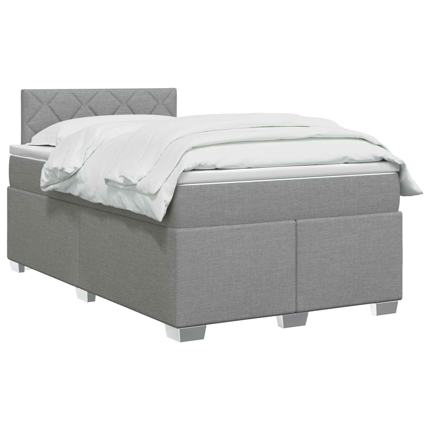 Box Spring Seng med Madras og LED Lysegrå 120 x 190 cm Stof