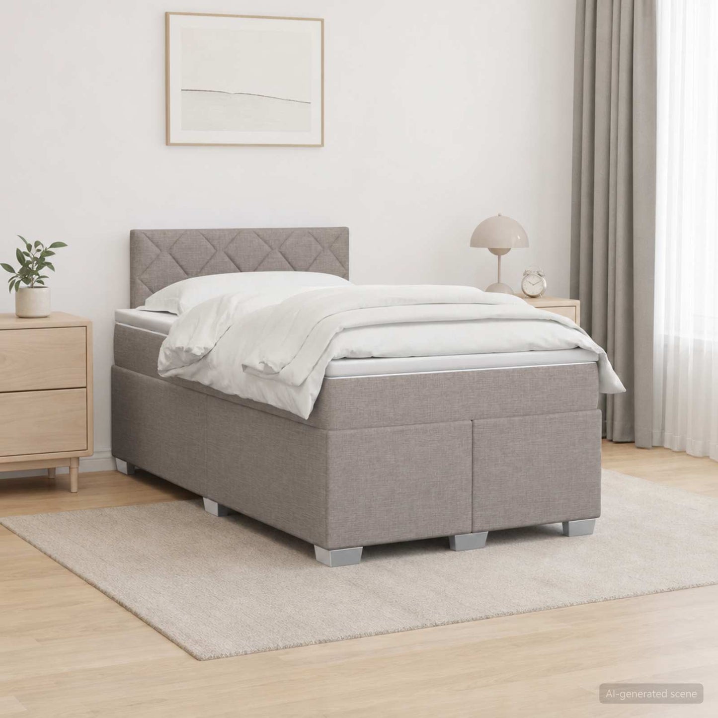 Box Spring Seng med Madras og LED Gråbrun 120 x 200 cm Stof
