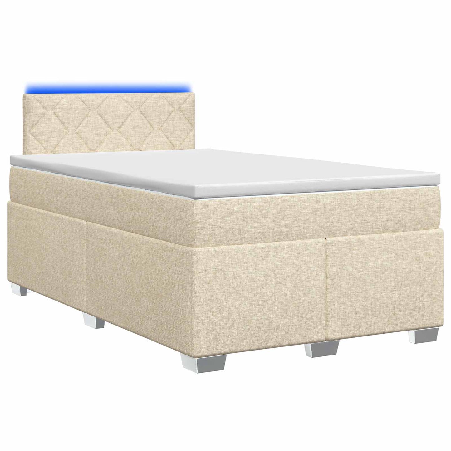 Box Spring Seng med Madras og LED Cremefarvet 120 x 190 cm Stof