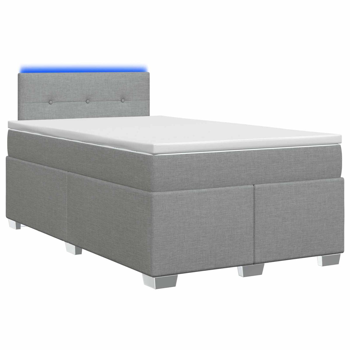Box Spring Seng med Madras og LED Lysegrå 120 x 200 cm Stof