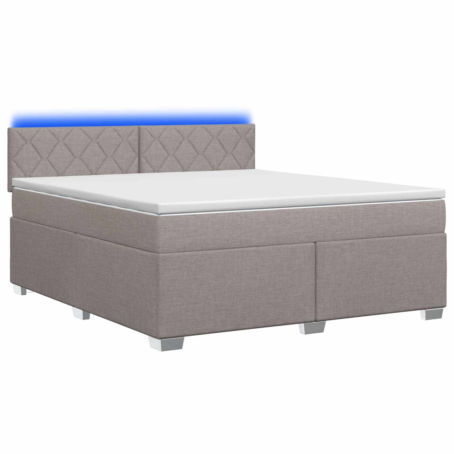Box Spring Seng med Madras og LED Gråbrun 140 x 190 cm Stof