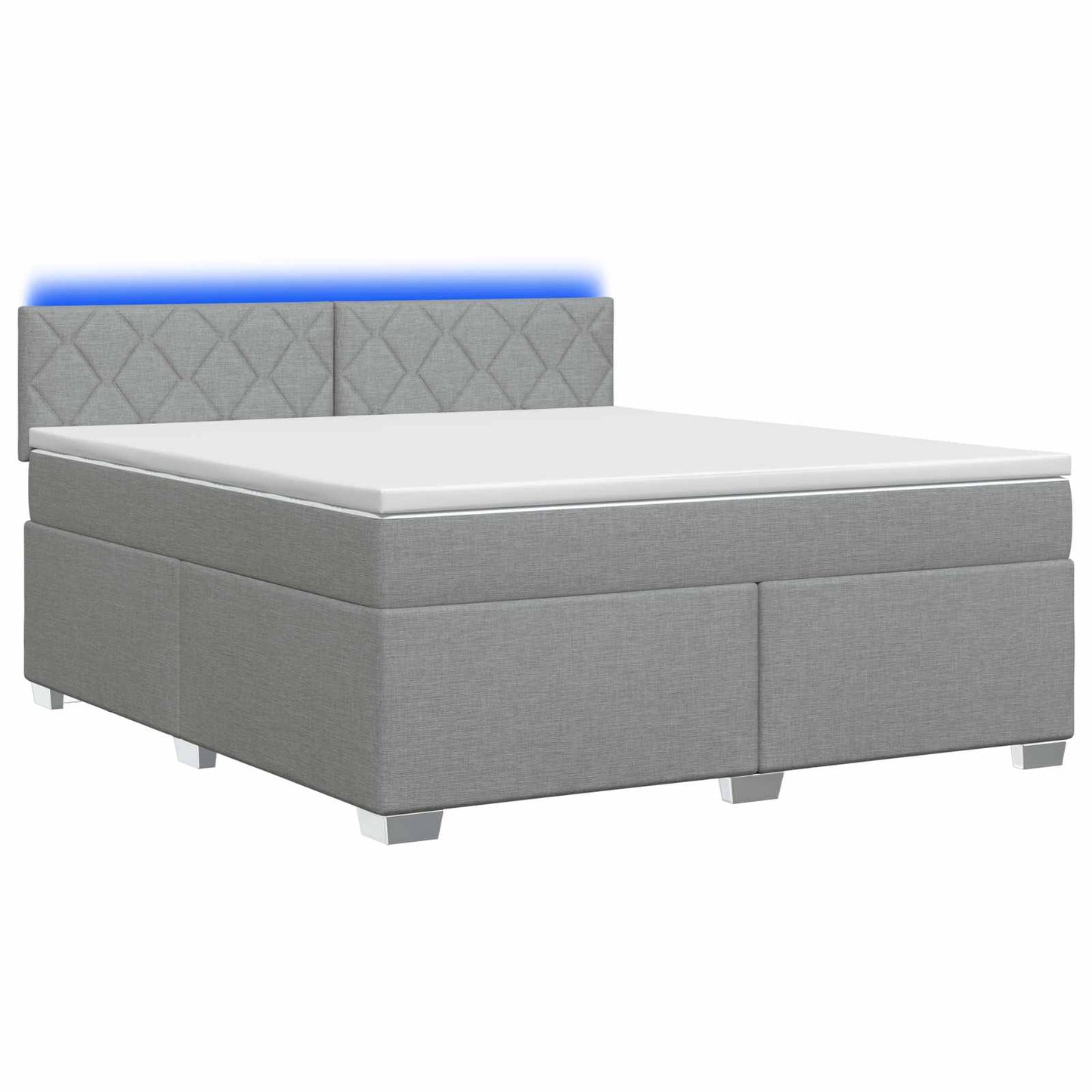 Box Spring Seng med Madras og LED Lysegrå 140 x 200 cm Stof