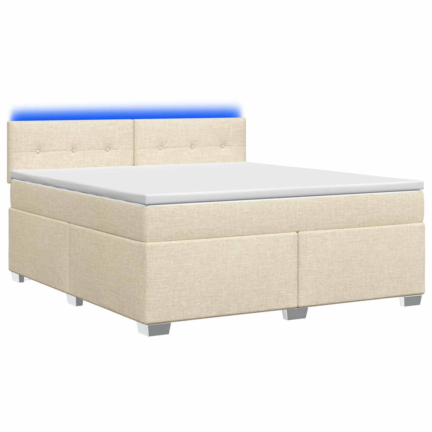 Box Spring Seng med Madras og LED Cremefarvet 160 x 200 cm Stof