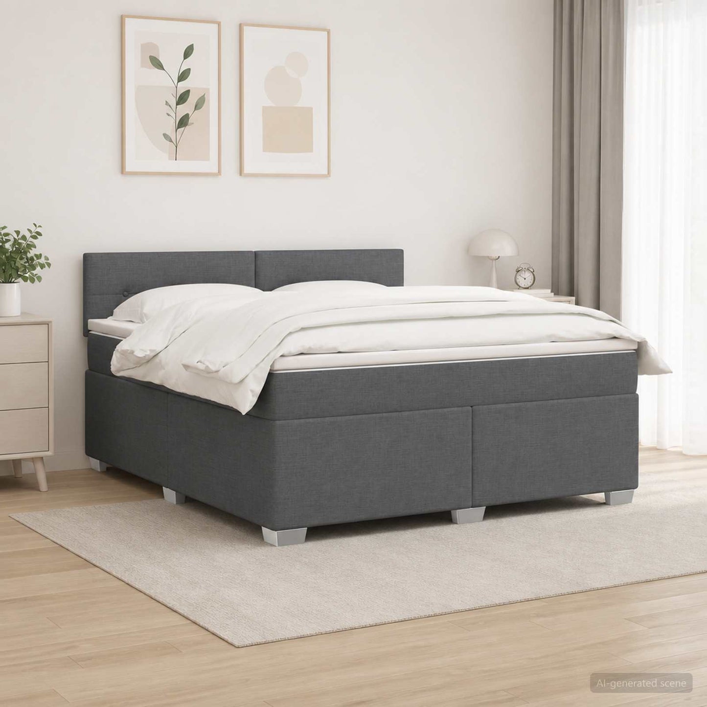 Box Spring Seng med Madras og LED Mørkegrå 180 x 200 cm Stof