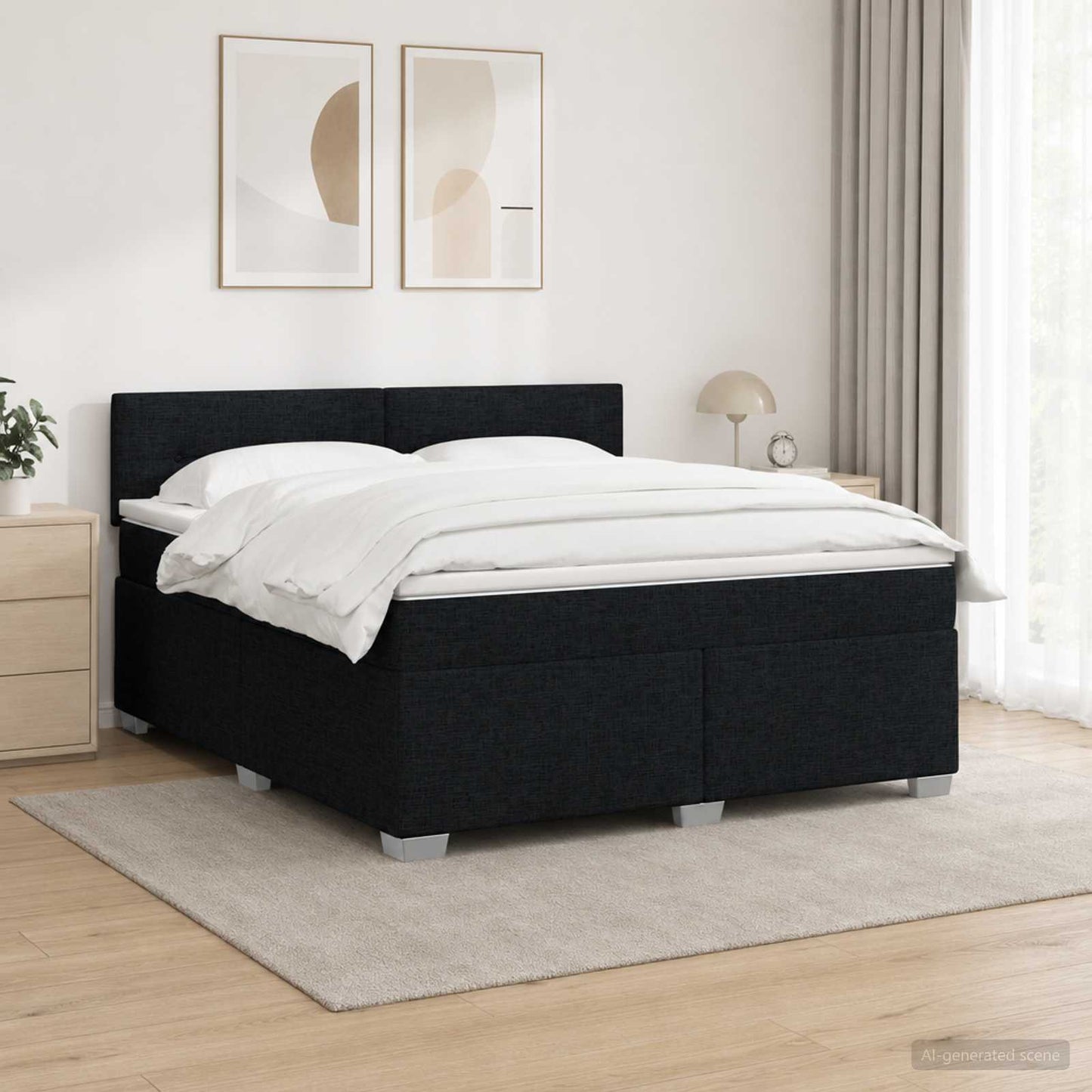 Box Spring Seng med Madras og LED Sort 140 x 200 cm Stof