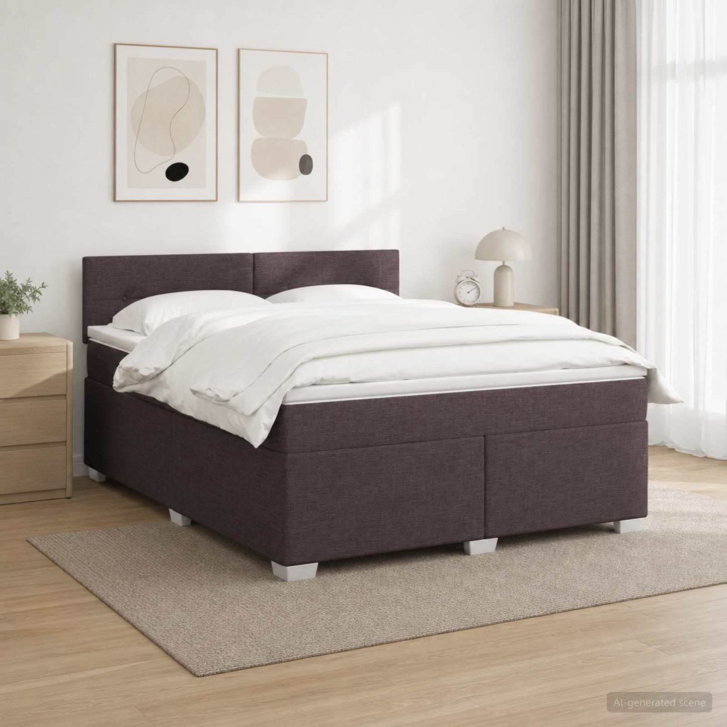 Box Spring Seng med Madras og LED Mørk Brun 180 x 200 cm Stof
