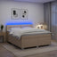 Box Spring Seng med Madras og LED Cremefarvet 160 x 200 cm Stof