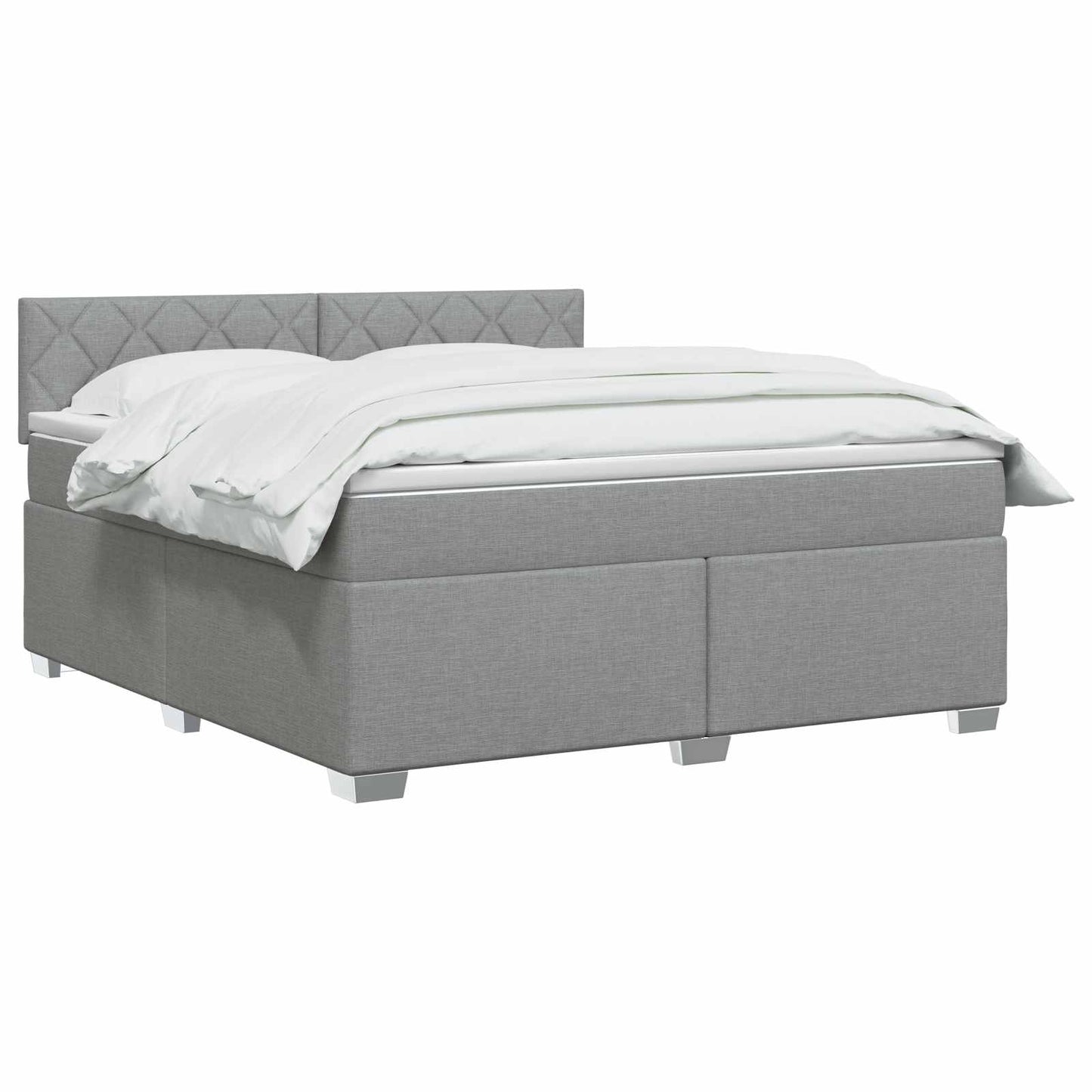 Box Spring Seng med Madras og LED Lysegrå 180 x 200 cm Stof