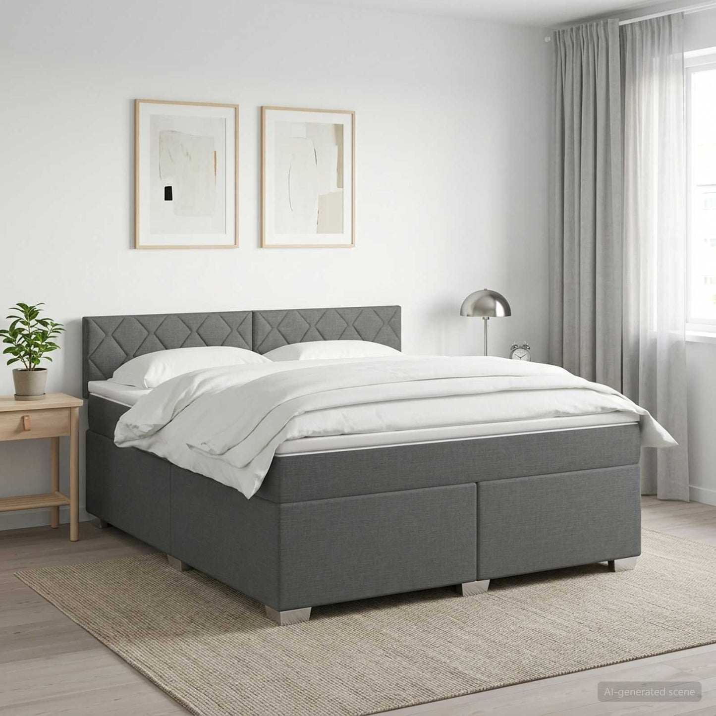 Box Spring Seng med Madras og LED Mørkegrå 140 x 200 cm Stof