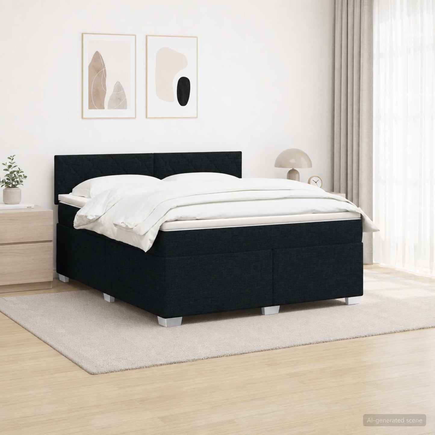 Box Spring Seng med Madras og LED Sort 140 x 200 cm Stof