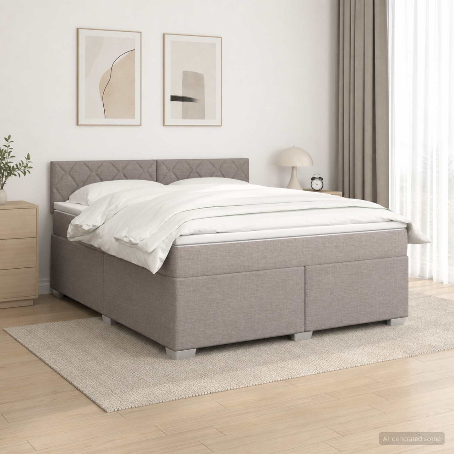Box Spring Seng med Madras og LED Gråbrun 160 x 200 cm Stof
